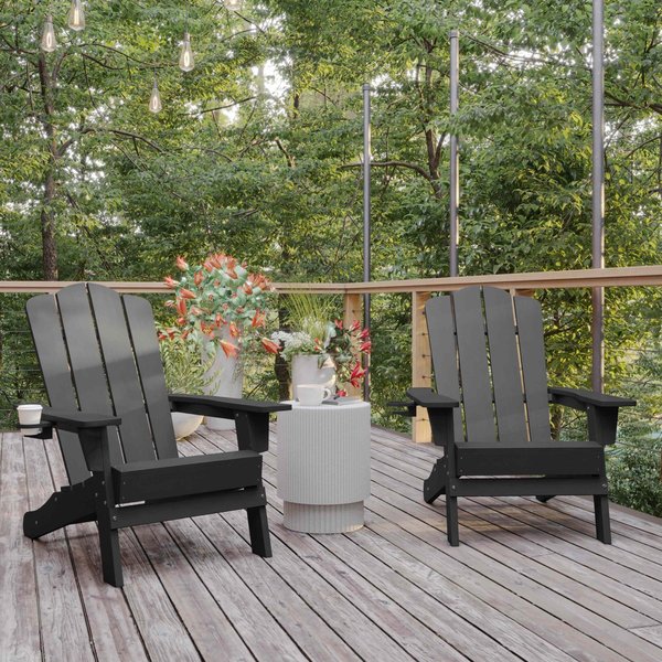 Flash Furniture Gray Adirondack Patio Chairs with Cupholder, 2PK 2-LE-HMP-1044-10-GY-GG